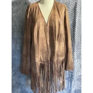 Chicos Open Front Faux Leather Fringe Jacket Western Boho Size 3 (XL) Hippie